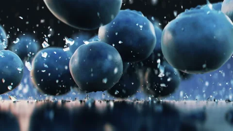 Blueberries are hitting the table in super slow motion 4K Video stock 137374789
