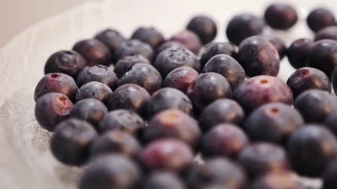 Blueberries close up on a rotating saucer Stock Footage 75199755