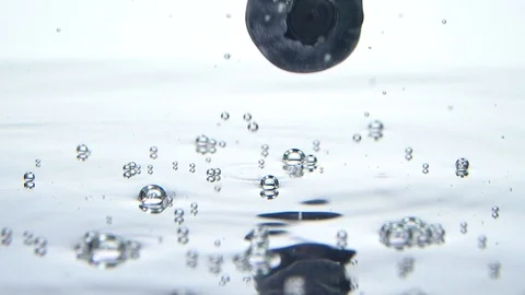 Blueberries falling down and jumping on water surface Video stock 101443850