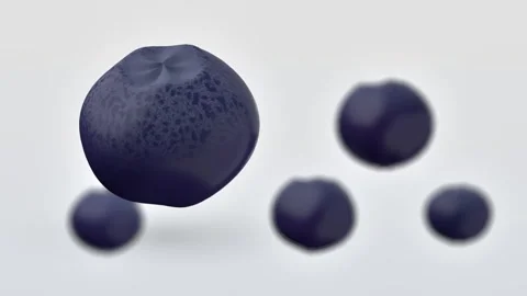 Blueberries floating on white background with fresh berries. 3d rendering Stock Footage 341549975