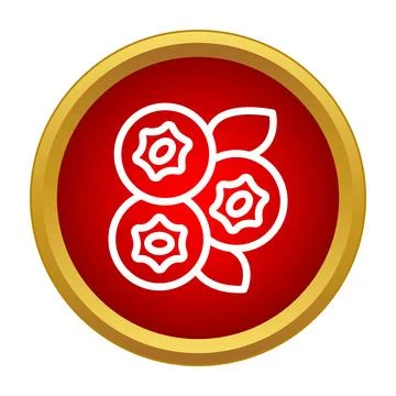 Blueberries fruit line icon in red and gold circle Stock Illustration