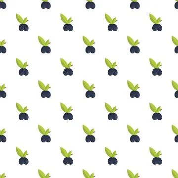 Blueberries with leaves seamless repeating pattern design Stock Illustration