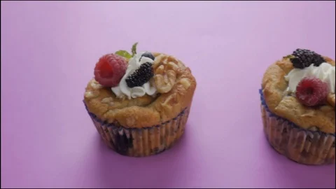 Blueberries Muffin cupcake. Stock Footage 105538356