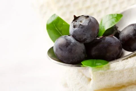 Blueberries on spoon Stock Photos