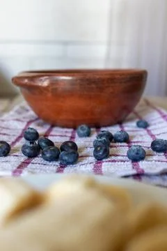 Blueberries on a tablecloth Stock Photos