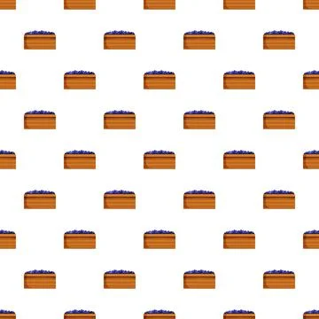 Blueberries in wooden boxes creating seamless pattern Stock Illustration