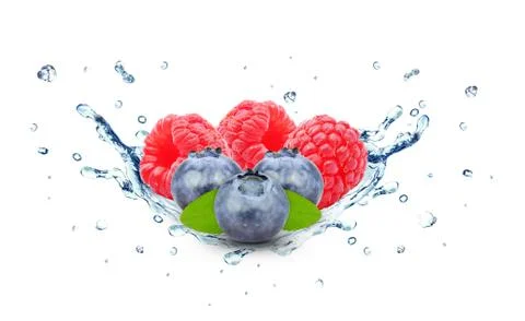 Blueberry and raspberry splash Stock Photos