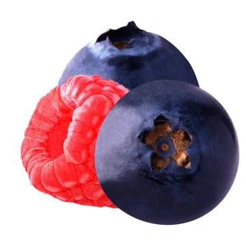 Blueberry and raspberry on white background Stock Photos