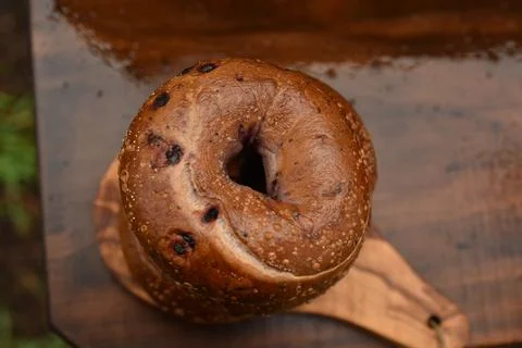 Blueberry bagel on top of stack Stock Photos