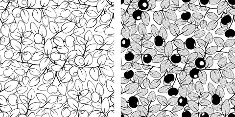 Blueberry black white seamless pattern. Hamd made vector illustration Stock Illustration