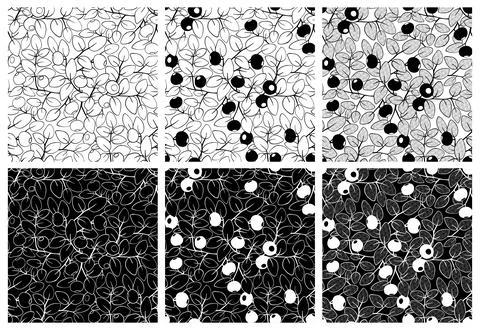 Blueberry black white seamless pattern. Hand made vector illustration Stock Illustration