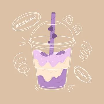Blueberry bubble milk tea or milk cocktail. Stock Illustration