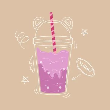 Blueberry bubble milk tea or milk cocktail. Stock Illustration