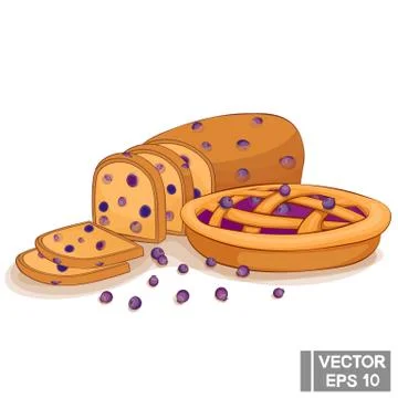 Blueberry cake and bread Stockillustratie