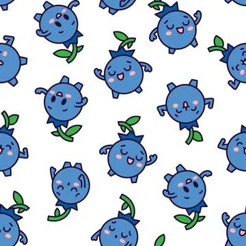 Blueberry cartoon character. Seamless pattern. Stock Illustration