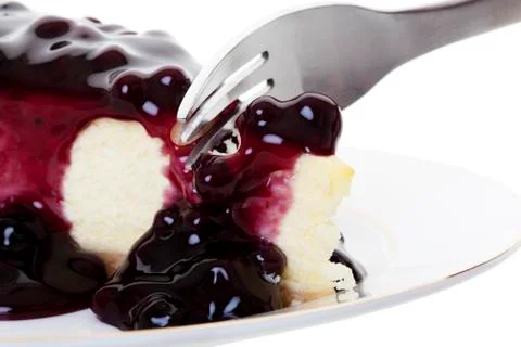 Blueberry cheesecake with fork Stock Photos