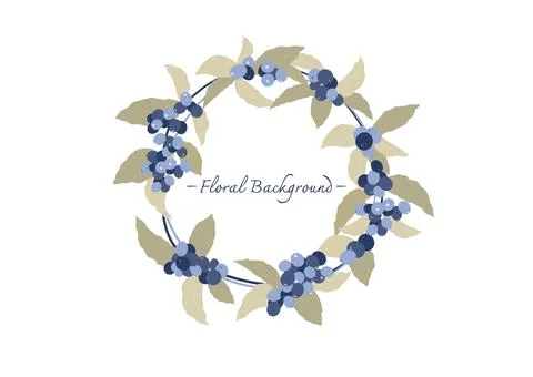 Blueberry circle floral frame vector isolated on white background Stock Illustration