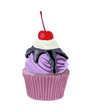 Blueberry Cupcake, muffin vector drawing on white. Stock Illustration