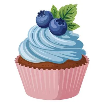 Blueberry Cupcake Vector Illustration Ilustração Stock