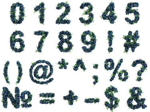 Blueberry digits on white background Stock Illustration