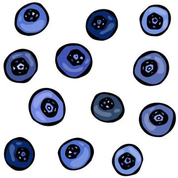 Blueberry Doodle Style Vector Design, Isolated on White Background. Stock Illustration