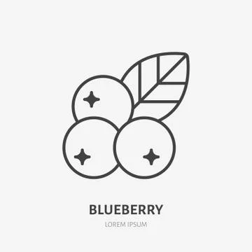 Blueberry flat line icon, forest berry sign, healthy food logo. Illustration of Illustrazione stock