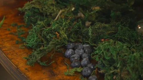 Blueberry. Fresh and ripe organic Blueberries on wooden table Rotating. Diet Stock Footage 81505953