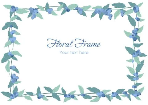 Blueberry fruit floral frame vector isolated on white background Stock Illustration