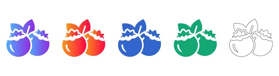 Blueberry Fruit Pair Vector Icon Set icon set Ilustração Stock