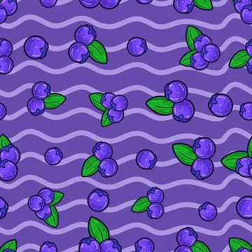 Blueberry Fruit Seamless Pattern in Cartoon Style. Perfect For Background, .. Stock Illustration