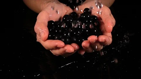 Blueberry in hands with water drop 库存影片 88615812