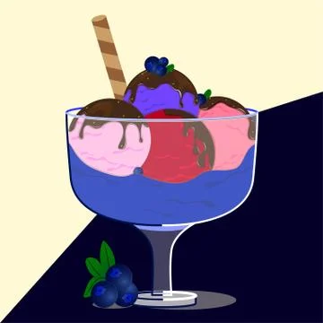Blueberry Ice Cream. Options for ice cream balls with chocolate icing Stock Illustration