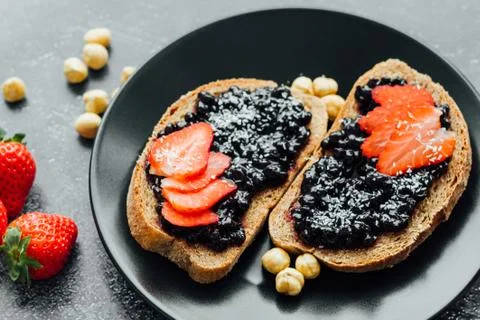 Blueberry jam on bread Stock Photos