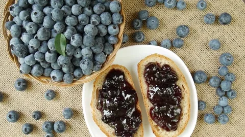 Blueberry jam on the table. Stock Footage 297352395