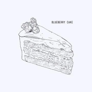 Blueberry layer cake, hand drawn sketch water color line art vector. Stock Illustration