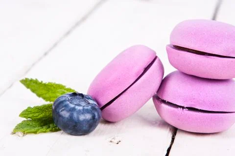 Blueberry macarons Stock Photos