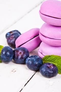 Blueberry macarons Foto stock