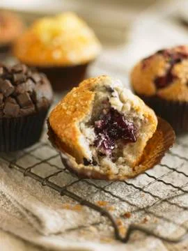 A blueberry muffin with a bite missing Stock Photos