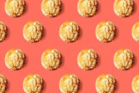 Blueberry muffin pattern on pink background, top view Stock Photos