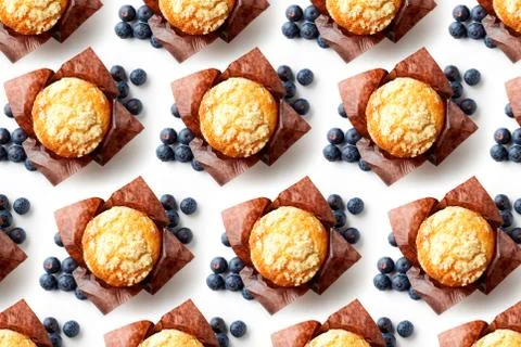 Blueberry muffin pattern on white background, top view Foto stock