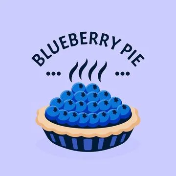 Blueberry pie logo flat design Stock Illustration