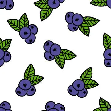 Blueberry seamless doodle pattern, vector illustration Stock Illustration