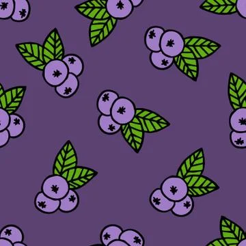 Blueberry seamless doodle pattern, vector color illustration Stock Illustration