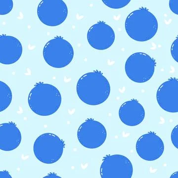 Blueberry seamless pattern on a light blue background. Stock Illustration