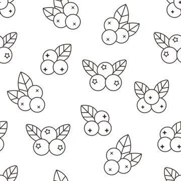 Blueberry seamless pattern with vector line icons. Forest berries for jam Illustrazione stock