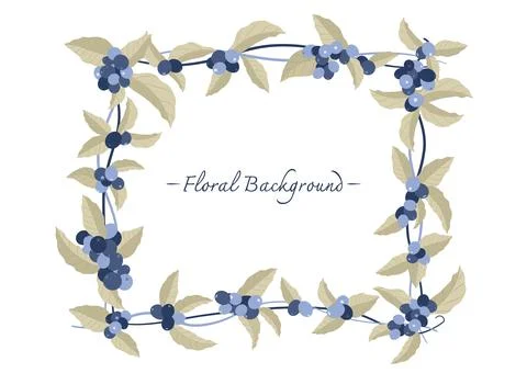 Blueberry square floral frame vector isolated on white background Stock Illustration