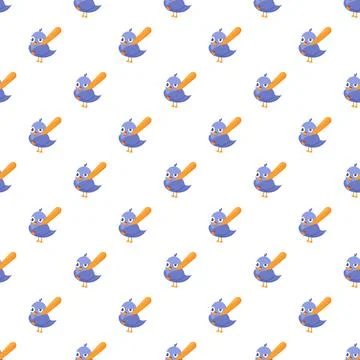 Bluebirds pattern holding baseball bats repeating wallpaper Stock Illustration