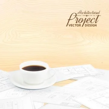 Bluebrint and coffee Stock Illustration