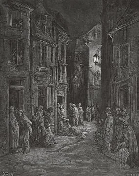 Bluegate Fields, Shadwell, one of the worst slums in London in the 19th century. Stock Illustration