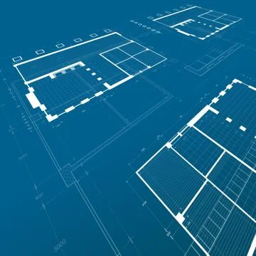 Blueprint 3d rendering construction Stock Illustration